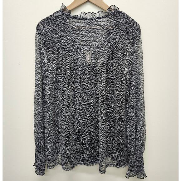 Chico's Dot Smocked Mesh Top Sheer Blouse Ruffle Collar W/ Camisole Size 3/XL - Picture 2 of 6